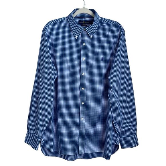 Ralph Lauren Men’s Slim Fit Performance Blue Micro Check Nylon Shirt Pony Size L - Picture 1 of 12